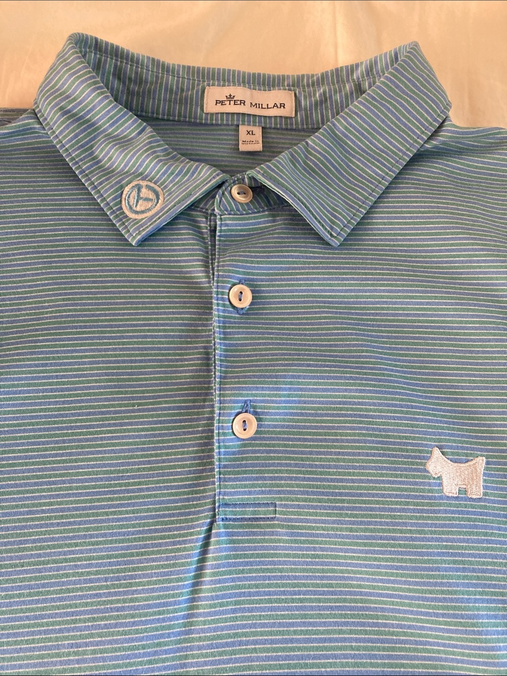 Peter Millar Scotty Cameron Blue and Green Thin-Stripe Polo 100% cotton